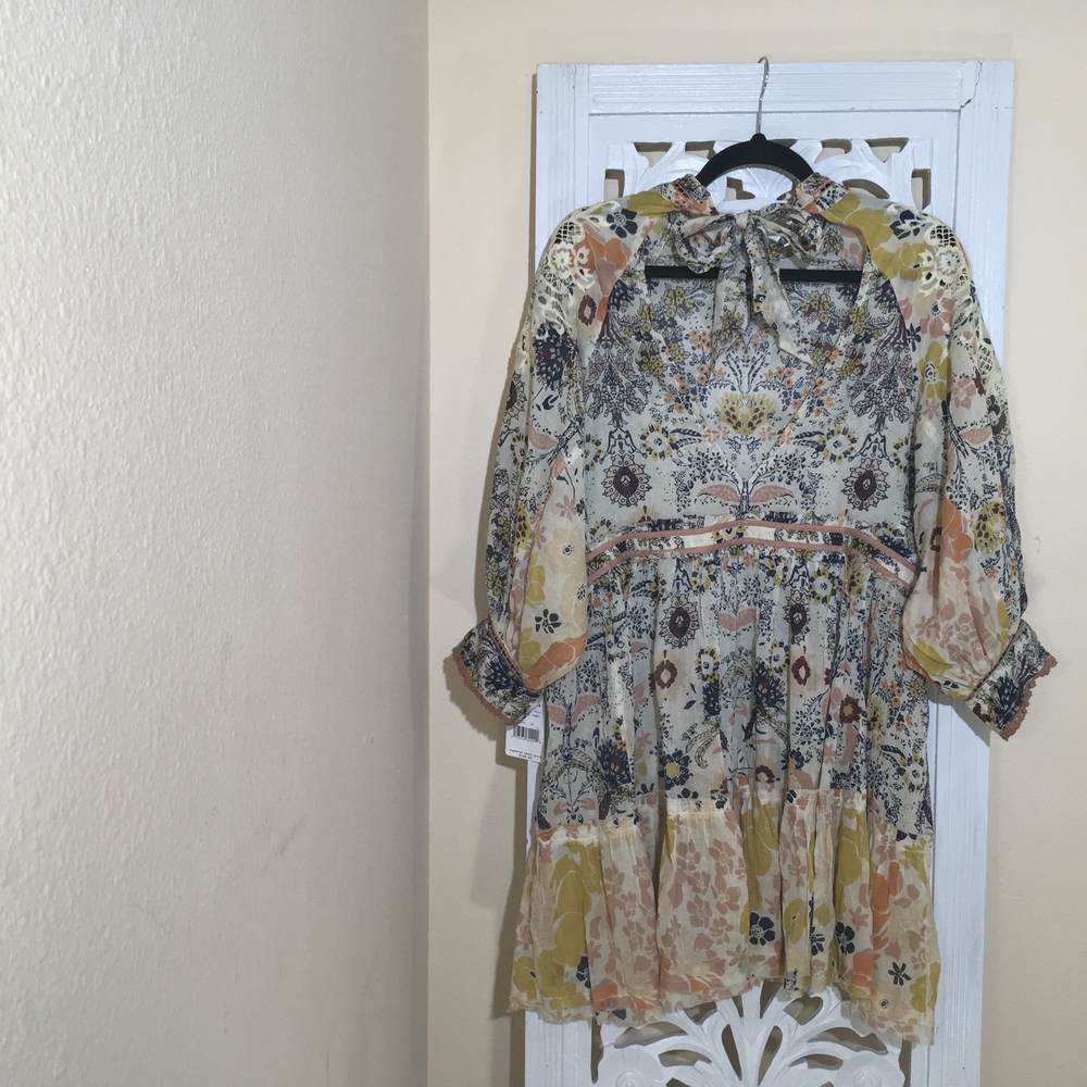 Free People NWT Blue and Yellow Buttoned Mini Sundress XS It Might Fit Medium.